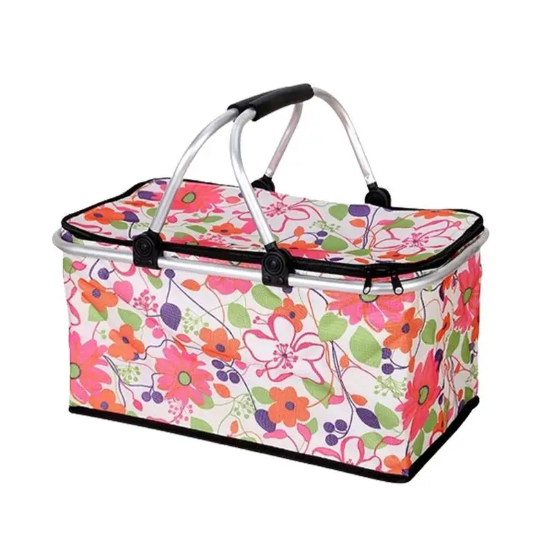

Large Picnic Basket Portable 30L Picnic Box Cooler Oxford Cloth Picnic Bag With Handle Empty Camping Basket For Outdoor Hiking