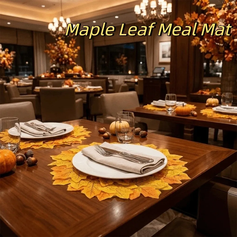 Absorbent Simulated Maple Leaf Meal Mat Quick Dry Heat-resistant Thanksgiving Decorative Placemat Flocked Fabric Cup Mat