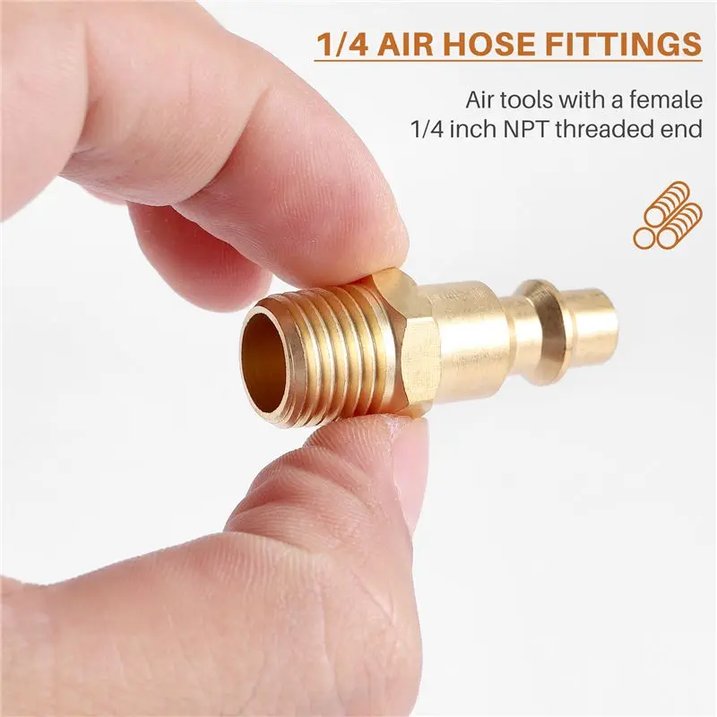 B84B-Brass 1/4 Inch NPT Male Air Hose Quick Connect Adapter,Air Coupler Plug Kit,Air Compressor Fittings 10Pcs (Male NPT)