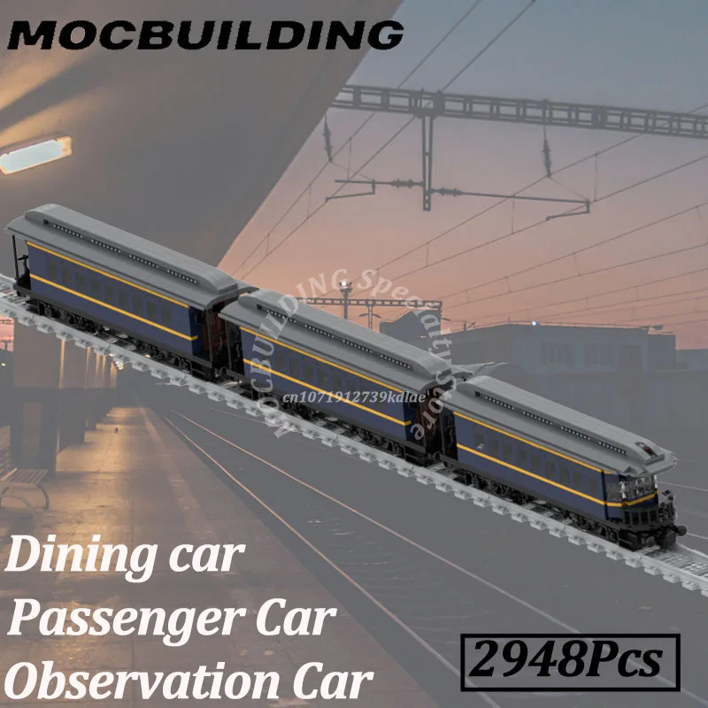 Pacific Observation Passenger Dinning Car Model Train Accessories Railway Railroad MOC Building Blocks Bricks Display Gift