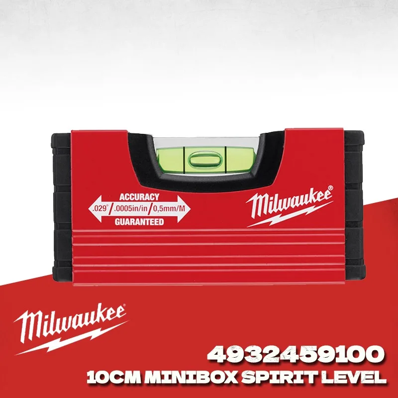 Milwaukee 4932459100 Compact Mini Pocket Level, High Precision Horizontal Spirit Level Ruler, Portable Construction Tool