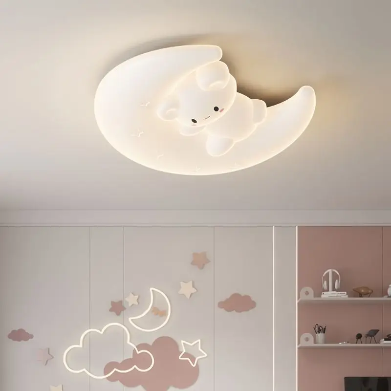 

Nordic Led Cream Style Hugging Bear for Bedroom Light Eye Protection Children's Room Moon Acrylic Dimmable Home Decor Fixture