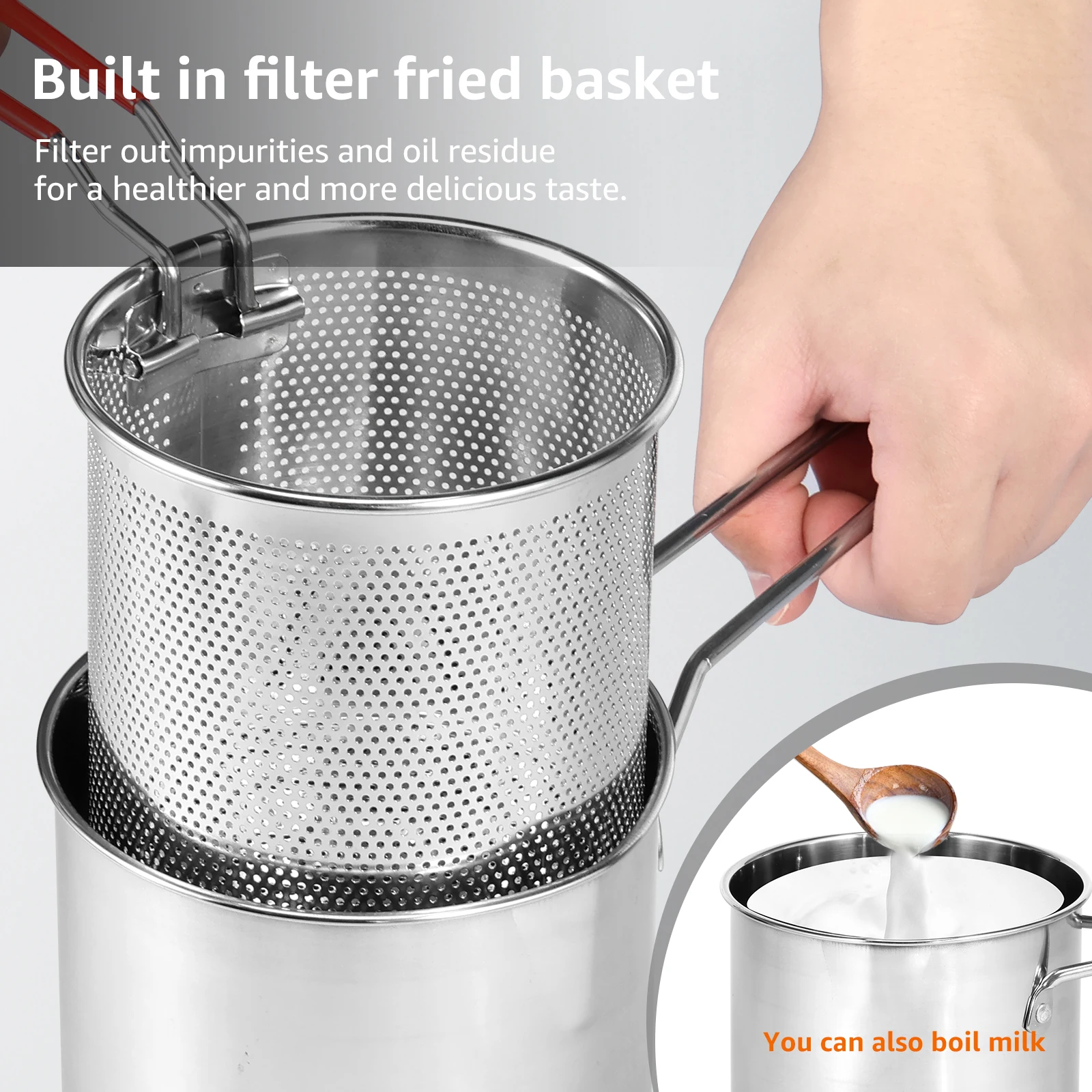Deep Fryer Pot with Basket and Lid Stainless Steel Deep Fryer Pasta Strainer Basket Fries Fish Chicken Fried Food Cooking Pot