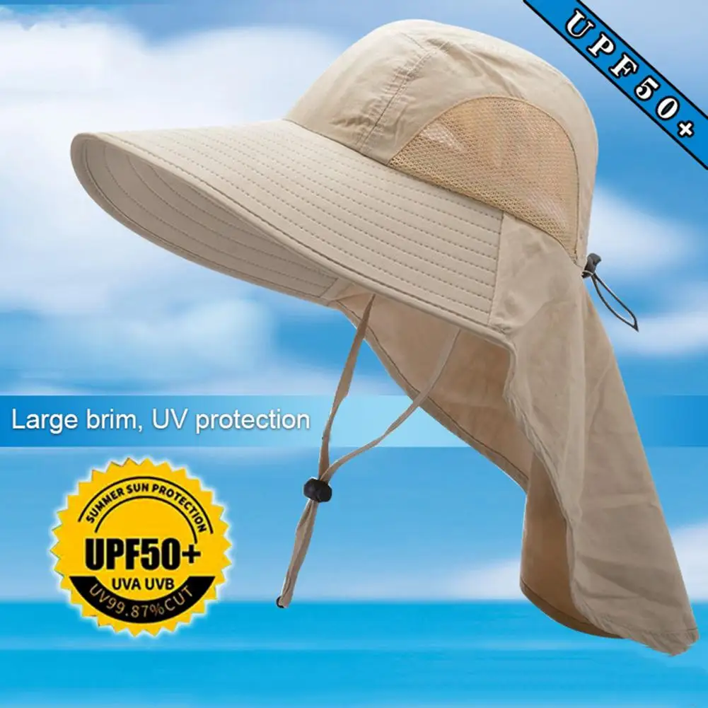 Sombrero de Sol de malla hueca, sombrero de ala ancha, transpirable, Unisex, chal de protección para el cuello, gorra de malla a prueba de viento para jardinería