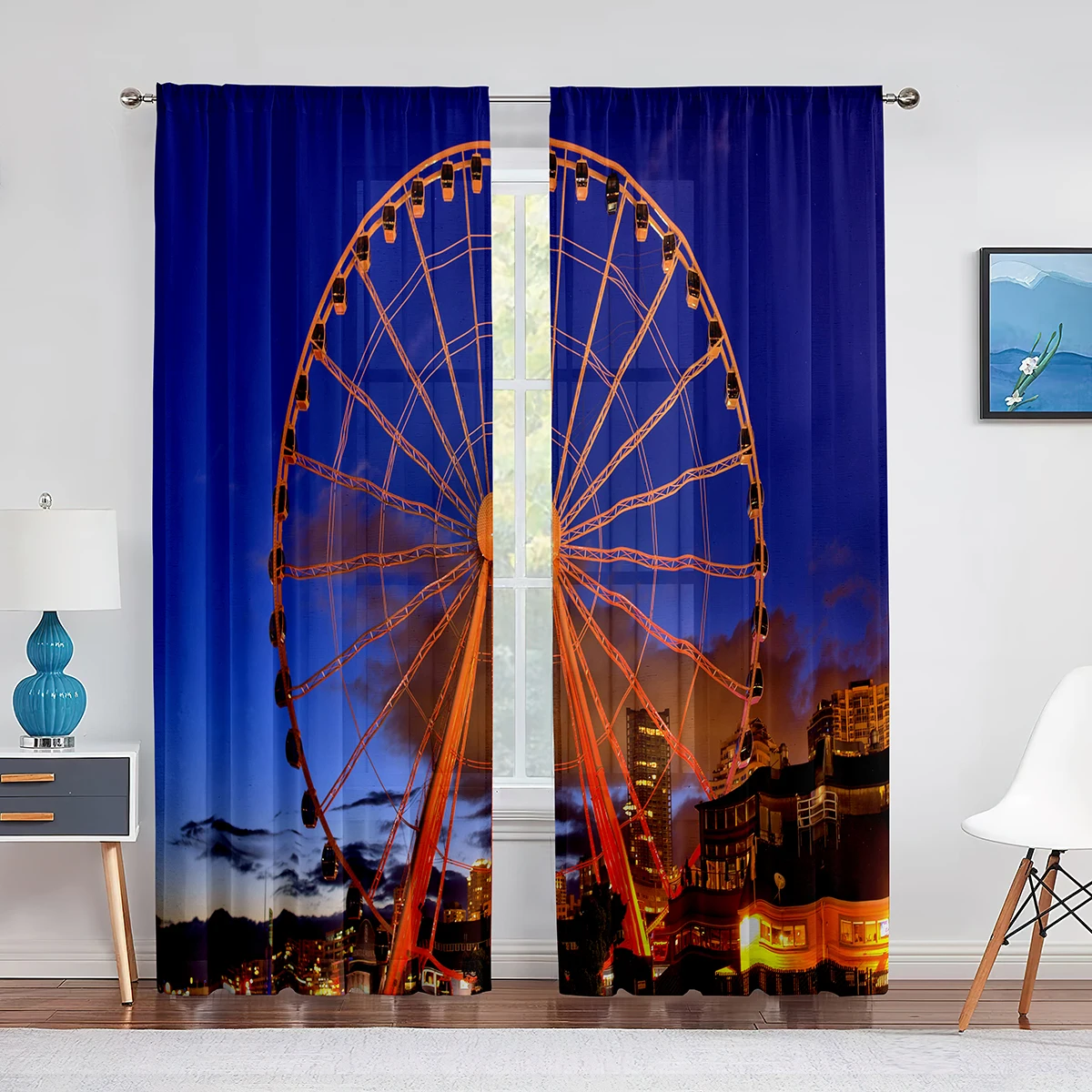 

Giant Vertical Revolving Ferris Wheel Tulle Curtains Living Room Bedroom Decor Chiffon Sheer Voile Kitchen Window Curtain Drapes