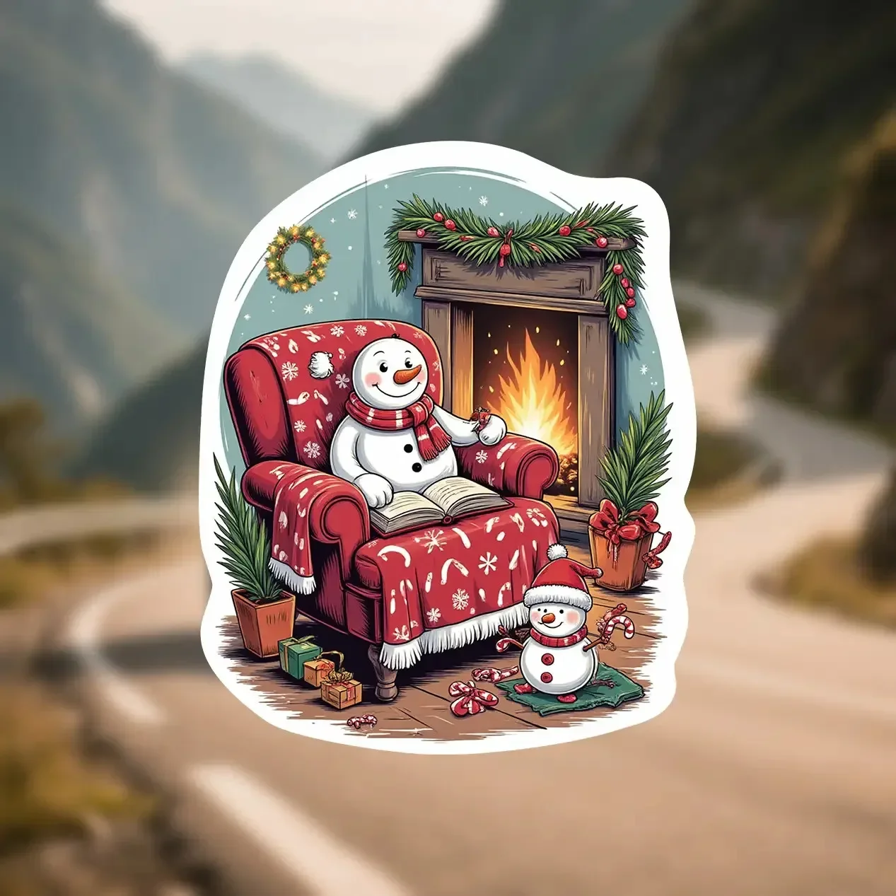 

3 шт. "уютный камин Снеговик" наклейки на автомобиль и мотоцикл, набор рождественских наклеек для транспортных средств, праздничные наклейки на авто мото