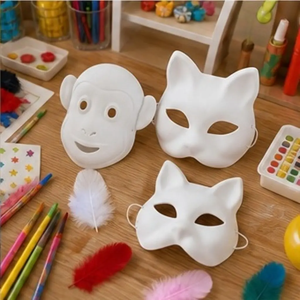 6 pcs Diy Paper Mask White Blank Unpainted Hand Painted Face Art Animal Mask Craft Supplies Masquerade Accessories Cosplay Face