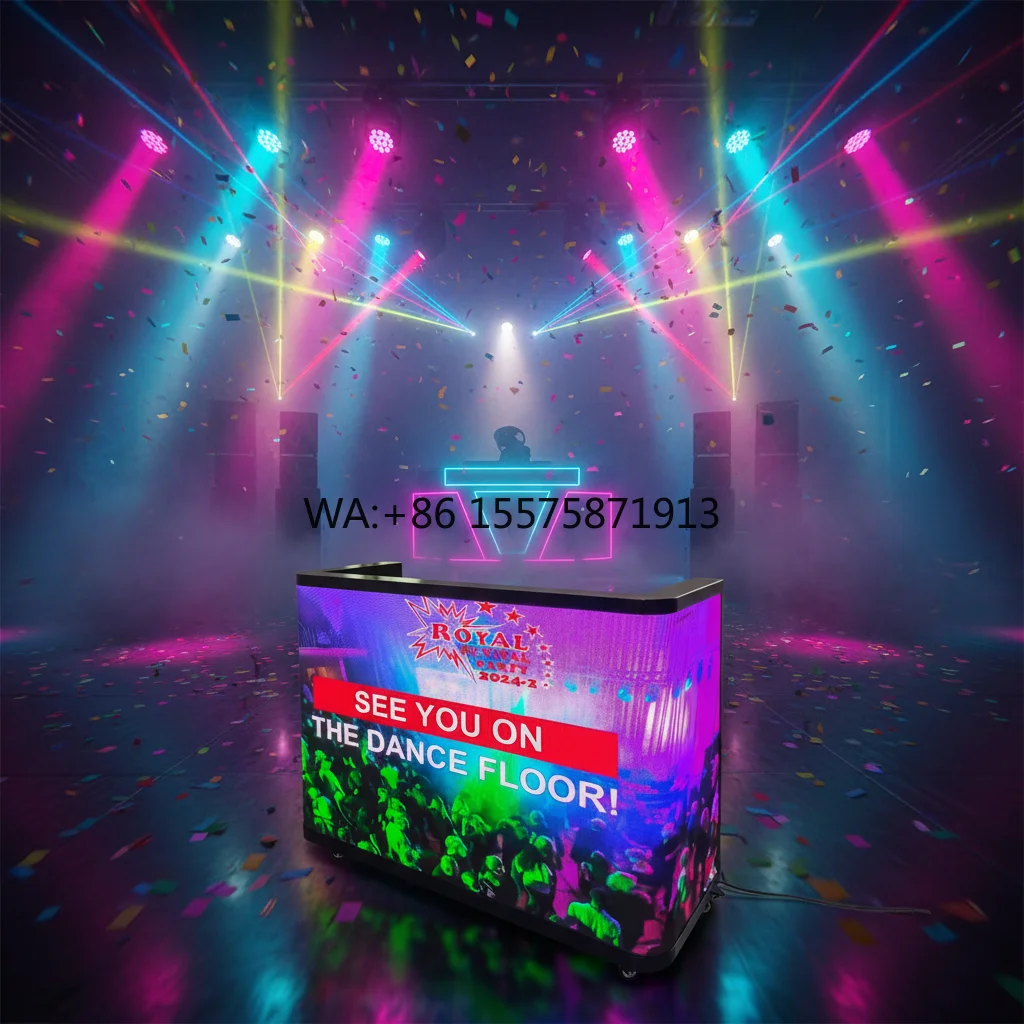 Curved DJ Booth Station Desk Stand Table Portable Booth Led Video Wall Display Screen DJ Booth with LED Screen with Flight Case