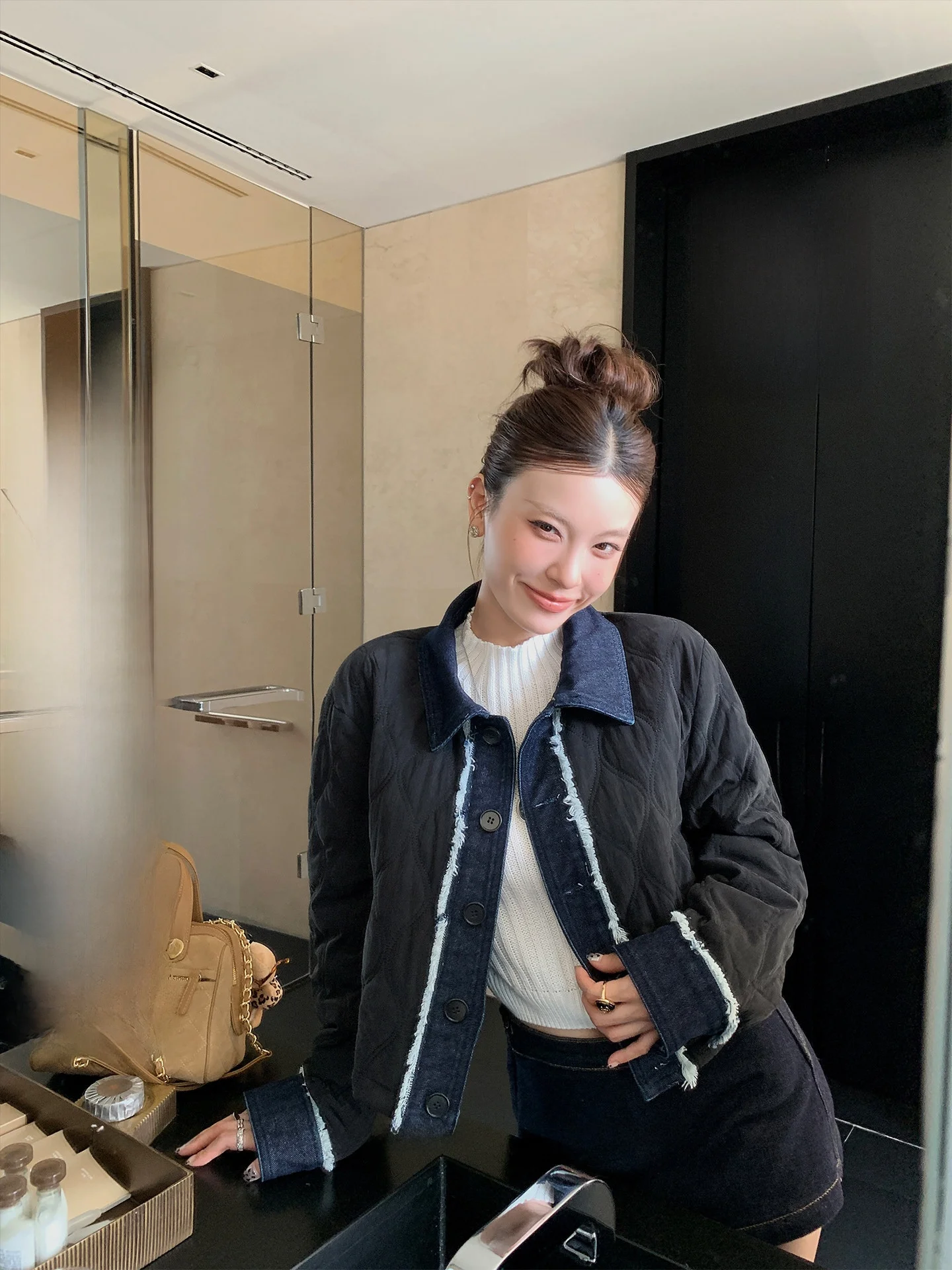 

Куртка LIONE Lila Bla из денима с хлопковой подкладкой, корейский стиль, прямой крой, длинный рукав, утепленный воротник