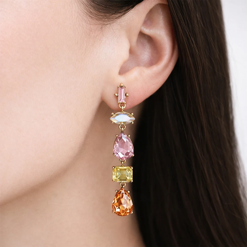 

Multicolor Crystal Long Drop Earrings for Women Vintage Gold Color Statement Jewelry Party Wedding Gift Elegant Fashion Earrings