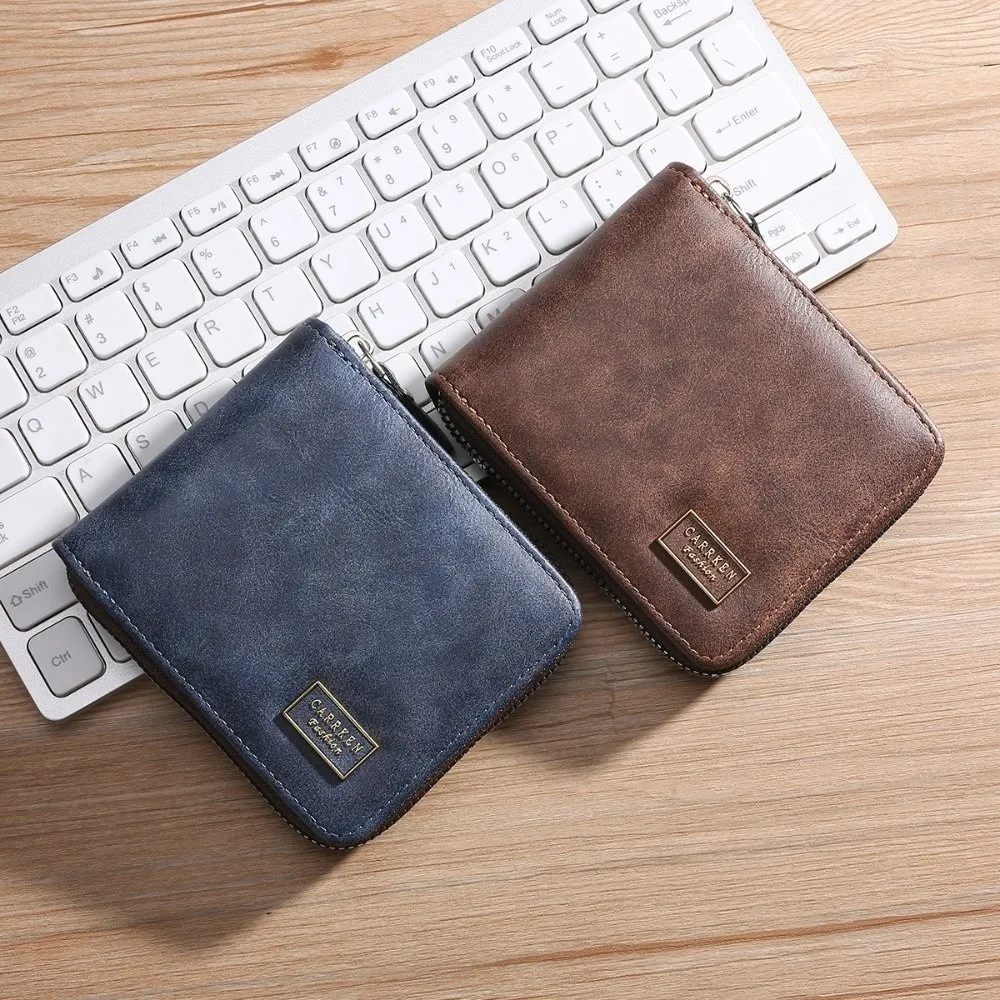 

Casual Multi-position Men's Short Wallet Large Capacity Zipper PU Leather Coin Purse Multi-function Thin Card Holder Shopping