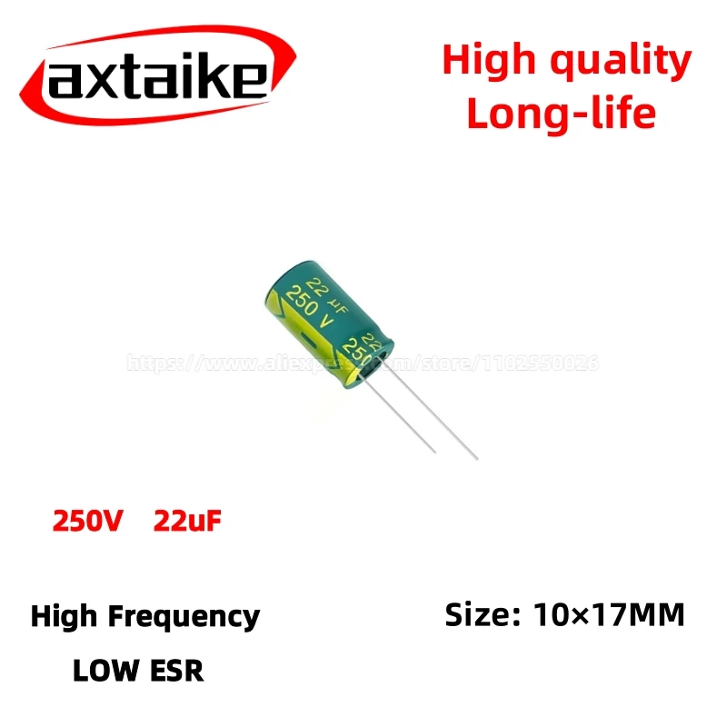 

20PCS 250V22uF Aluminum Capacitor, High Frequency Low ESR 105°C Radial for Power Supply Long-life 10×17MM