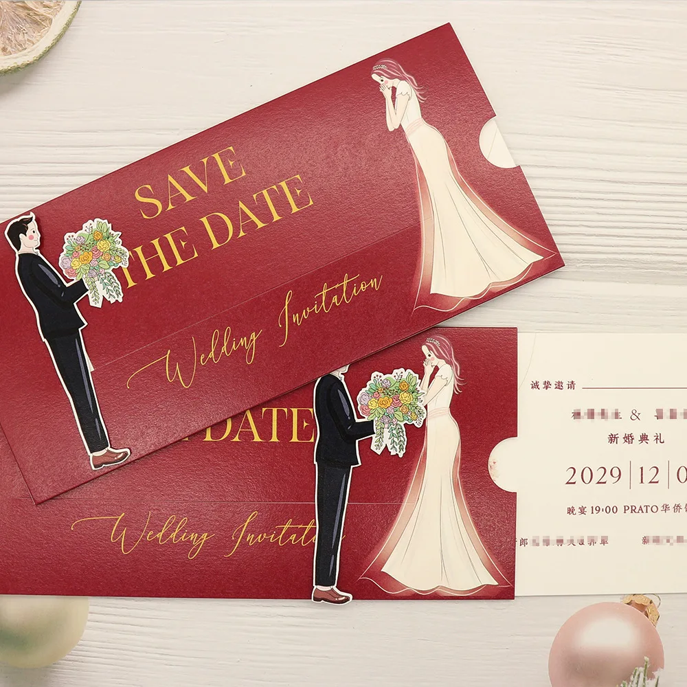 50 Sets Pull Out Wedding Invitation Card Customize Printed New Design Engagement Anniversary Pocket Pullout Invites IC166