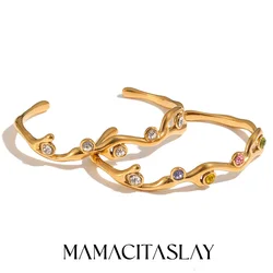 MamacitaSlay 316L Stainless Steel Colored Zircon Cuff Bracelet 18K Gold Plated Unique Waterproof Jewelry For Women Daily Wear