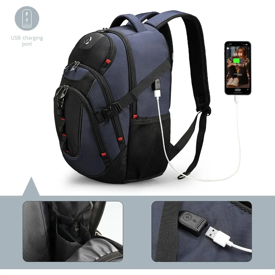 حقيبة ظهر للسفر بتصميم Swissdigital للرجال مع Apple Find My Laptop Backpack مع منفذ شحن USB وحقيبة إضافية لحماية RFID