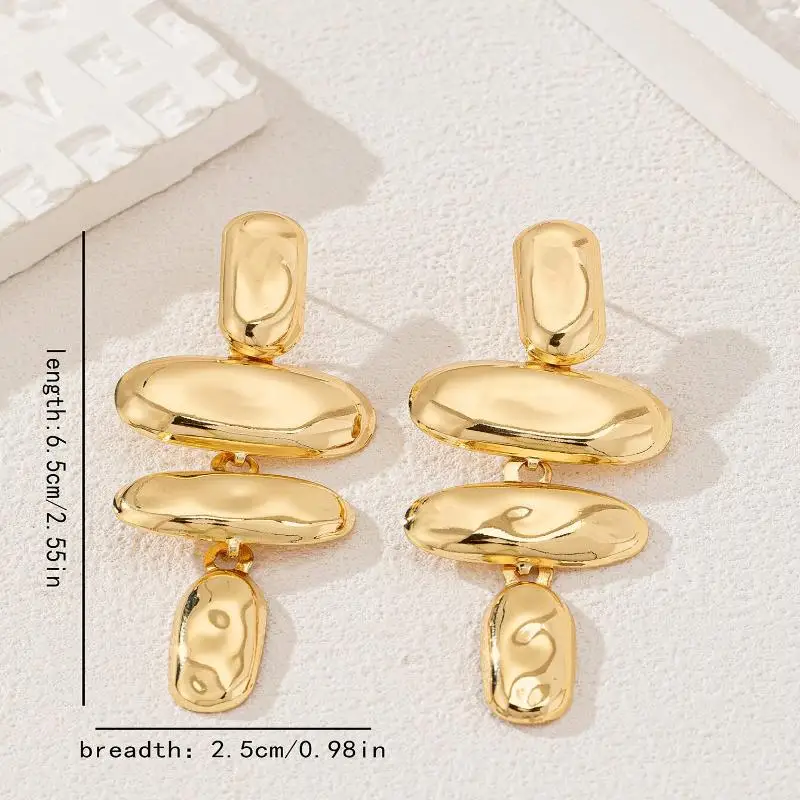 Retro Gold Color Enamel Drop Glaze Wine Red Stitching Metal Earrings Fashion Metal Jewelry 2026 New Exaggerated