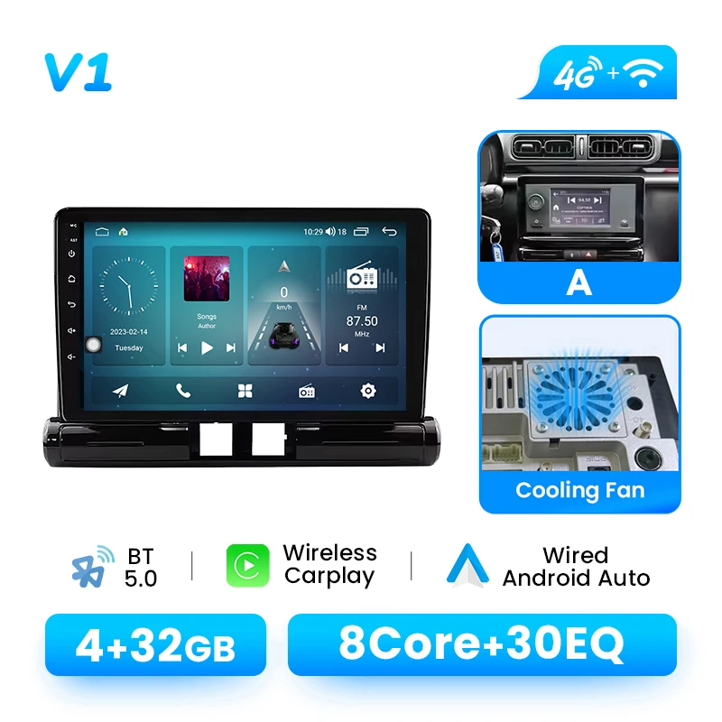 Auto radio voor Citroen C3 C4 Aircross 2017-2023 Android14 8-Core 8GB+128GB 1280*720P IPS Draadloze CarPlay Android Auto 4G WIFI GPS