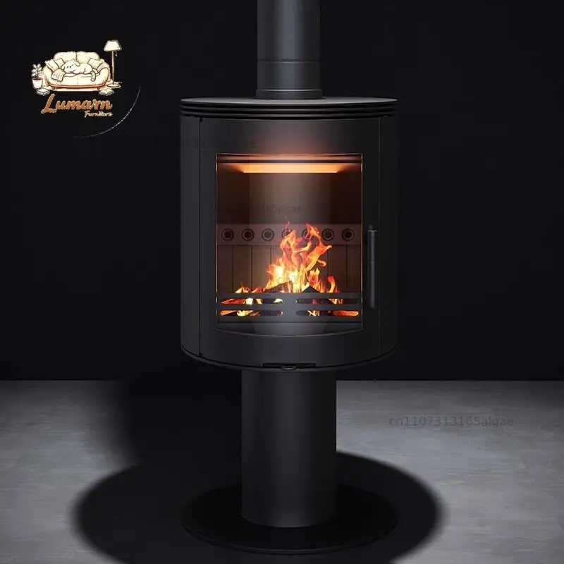 High-end custom round glass fireplace heater household firewood household villa homestay new firewood fireplace