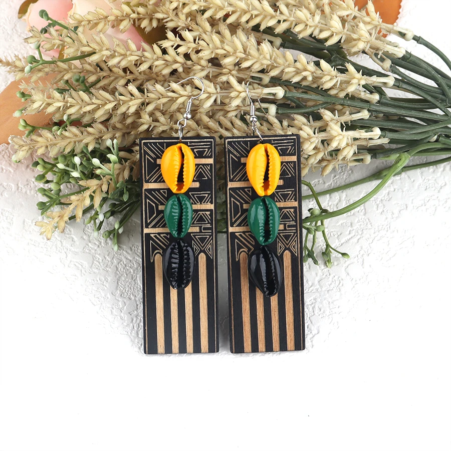 African Woman Rasta Wooden Earrings can mixed colors