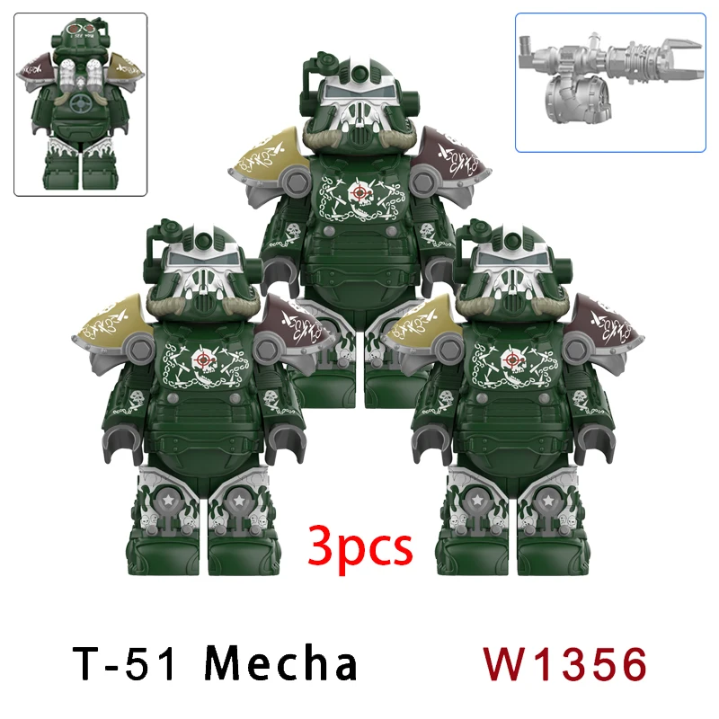 3 pièces militaire T51 armure BOS soldats Mini Anime Action fallouts figurines armes Robot Kinghts blocs de construction briques jouets cadeaux
