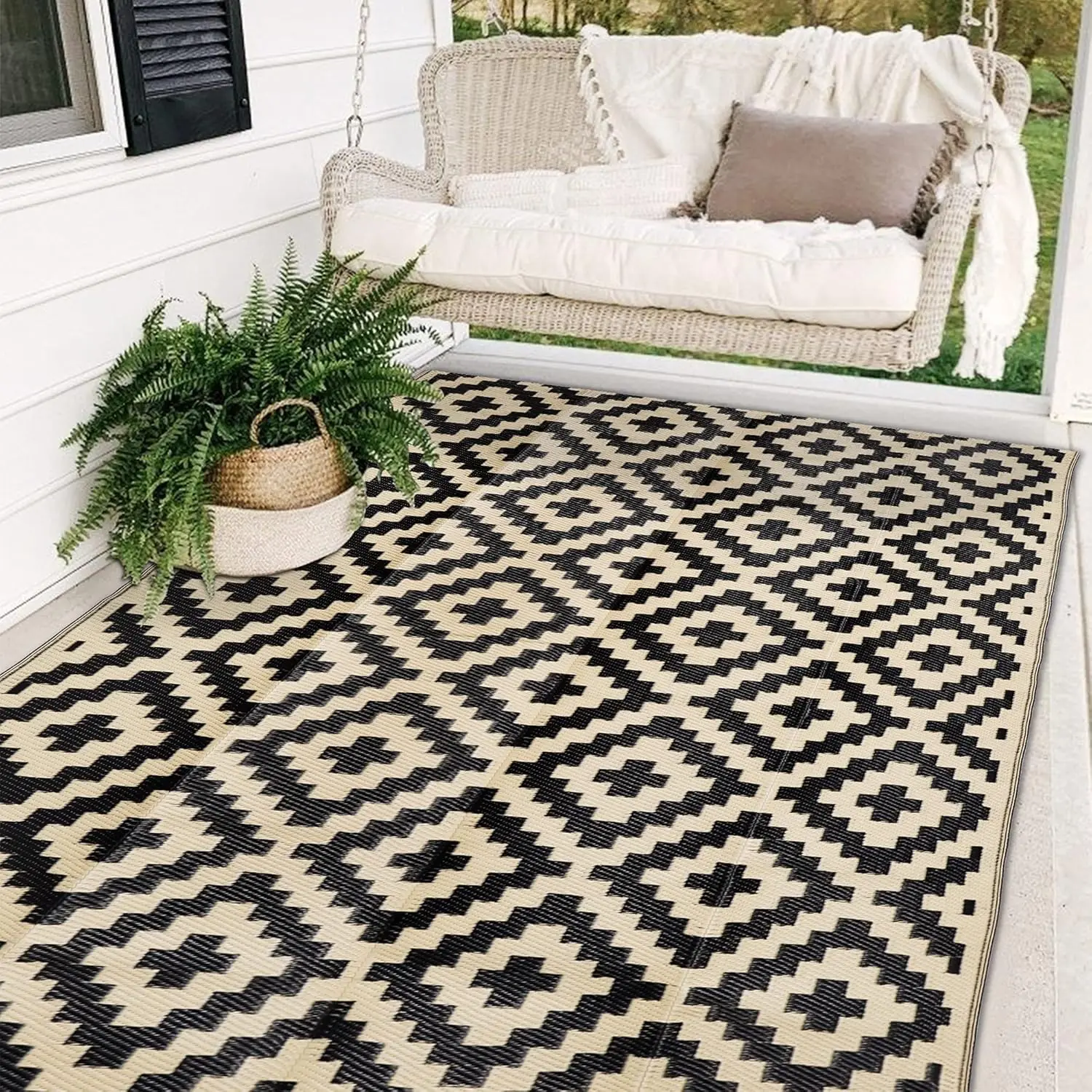 

Waterproof Outdoor Rug 5x8 ft, Plastic Reversible Rug, Modern Area Rug, Large Floor Mat for Outdoors, RV, Patio, Backyard, De