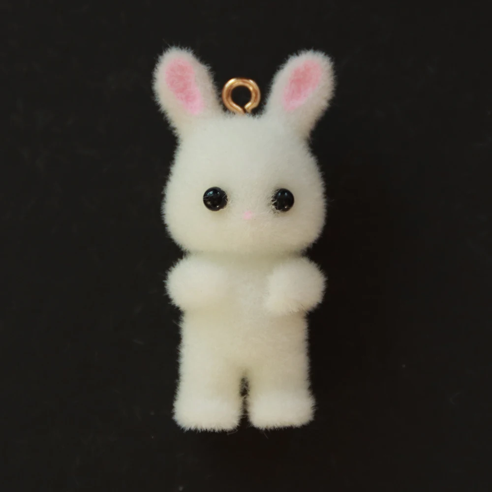 30Pcs 3D Kawaii Rabbit Charms Cute Cartoon Flocked Resin Pendant Earring Keychain Accessories For DIY Crafts Jewelry Make