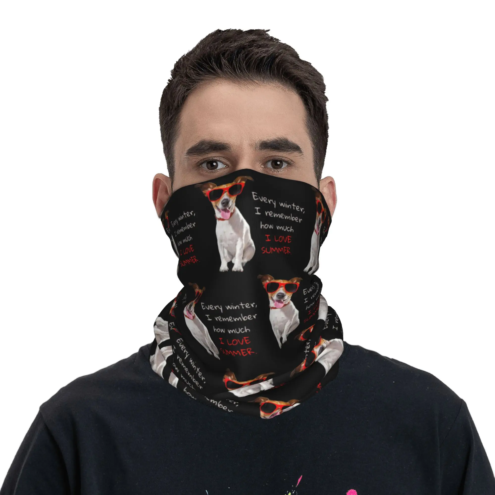 Jack Russell Terrier Dog in red sunglasses Bandana Neck Gaiter Printed Mask Scarf Cycling Scarf Riding Unisex Adult Breathable