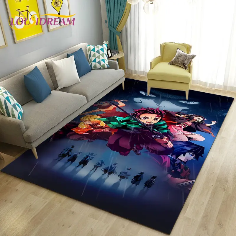 3D Demon Slayer Cartoon Area Rug Large,Carpet Rug for Living Room Bedroom Sofa Doormat Decoration,Kids Play Non-slip Floor Mat