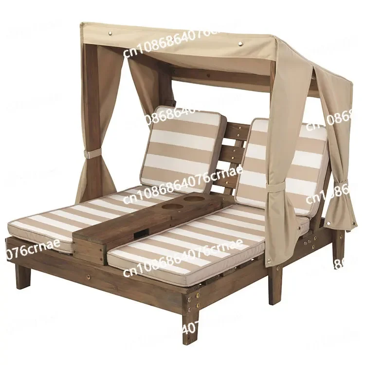 Kid's Patio Furniture Gray Gift Poly Rattan Solid Wood Wooden Outdoor Double Chaise Lounge Germany Beach Chair with Cushion