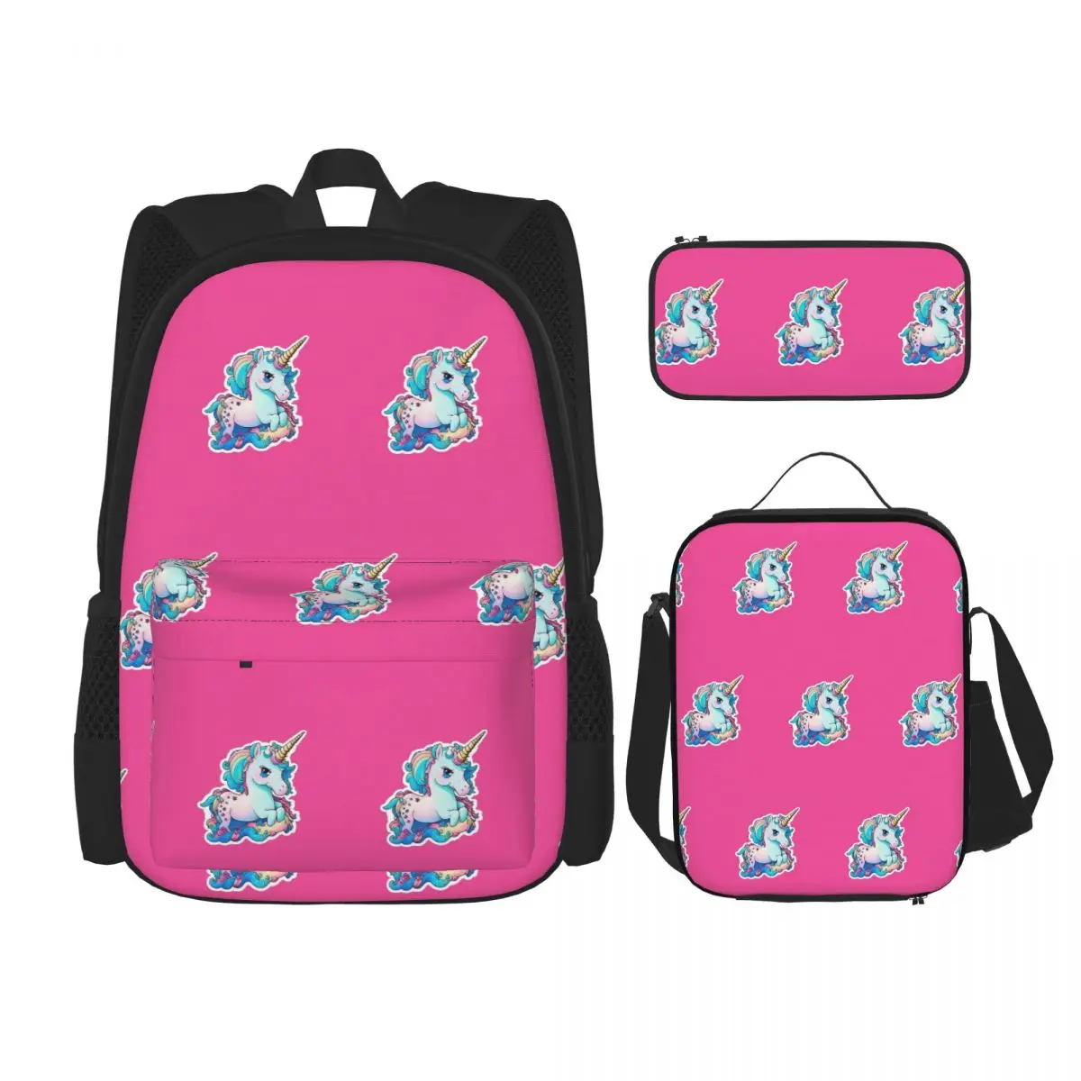 

Cute Colourful Unicorn 5 Backpacks Students Bookbag School Bags Rucksack Lunch Bag Pen Bag Three-Piece Set