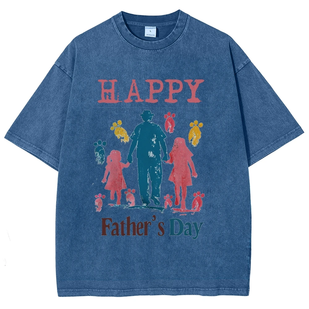 

2024 Father's Day Summer Women's T-Shirt Washed Denim Fabric Hot Selling Short Sleeve Oversized Crew Neck Top Fashion Wear Men