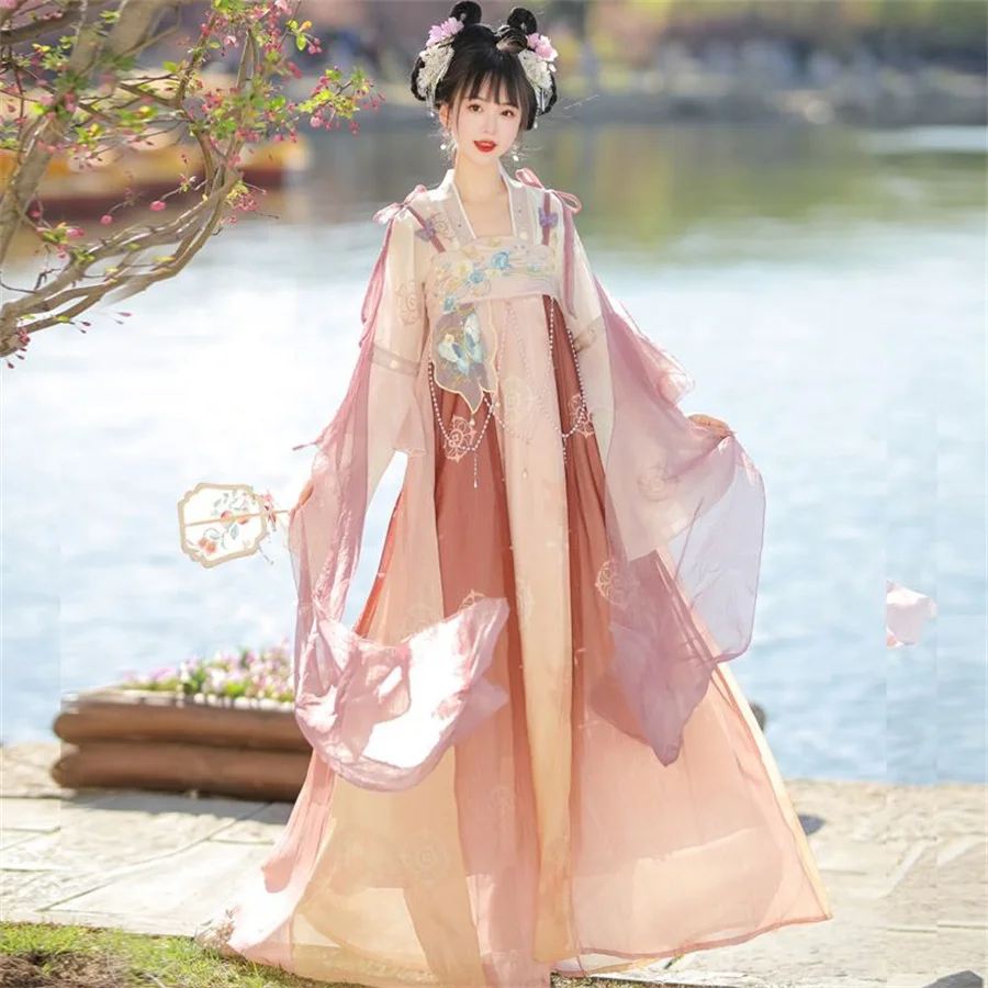 Hanfu Frauen chinesisches traditionelles Kleid Han Tang Prinzessin Kostüme Röcke rosa grüne Kleidung elegante alte chinesische Bühne Cosplay