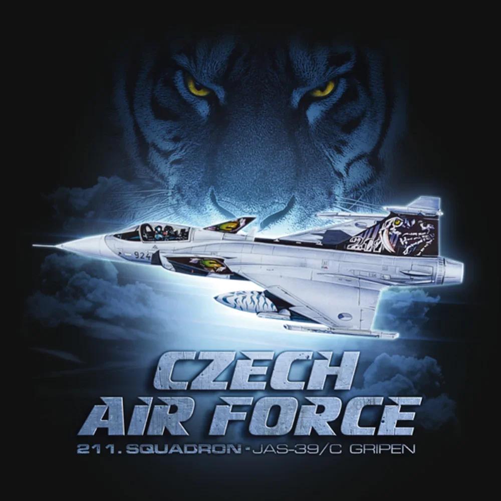 Czech Air Force Tigers Squadron JAS-39 / C Gripen Fighter T-Shirt. Summer Cotton Short Sleeve O-Neck Mens T Shirt New S-3XL
