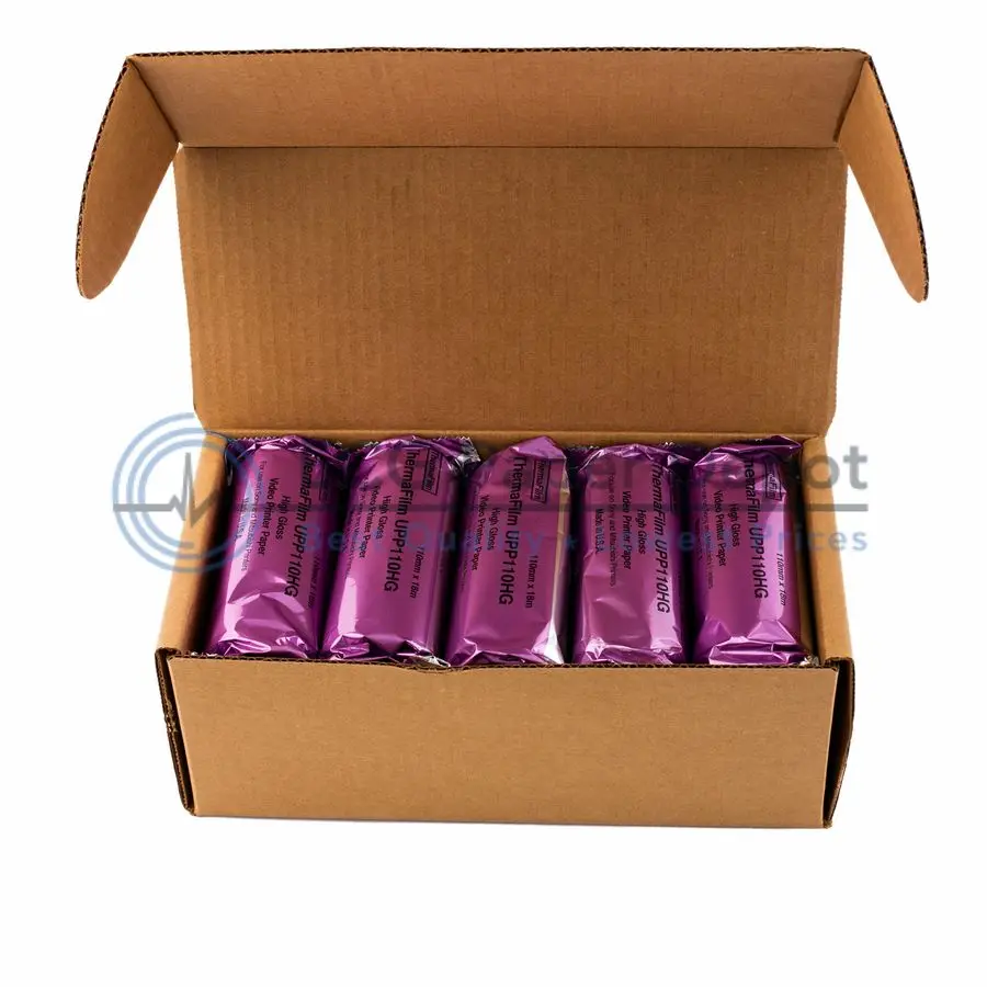 y Compatible con Mitsubishi UPP110HG Papel de película térmica para grabación de vídeo por ultrasonido de alto brillo 10 rollos, 110 mm x 18 mm