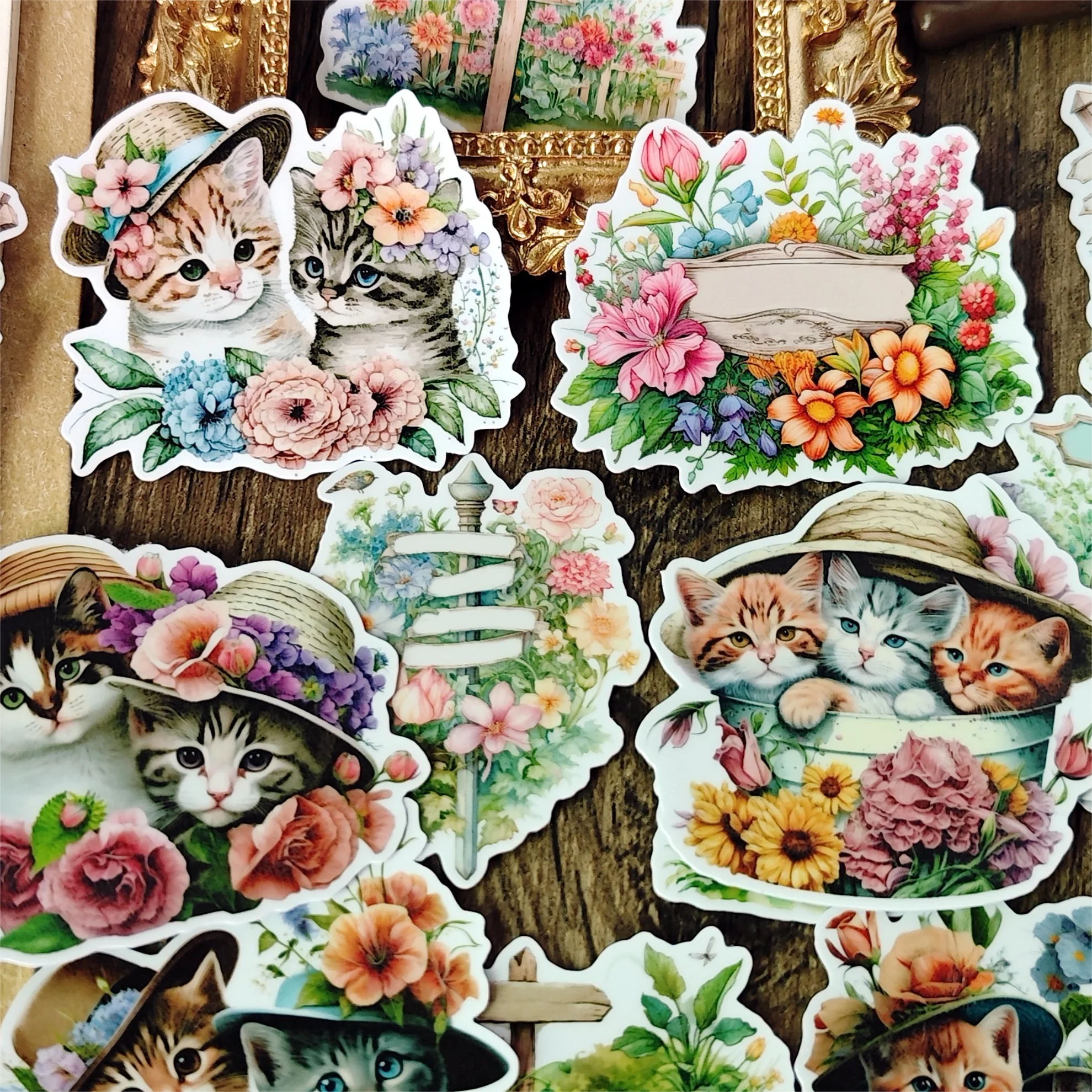 Hand-painted Watercolor Garden Wooden Signage Cat Stickers Scrapbooking Craft Diary Album Phone Computer Seal  Decorative