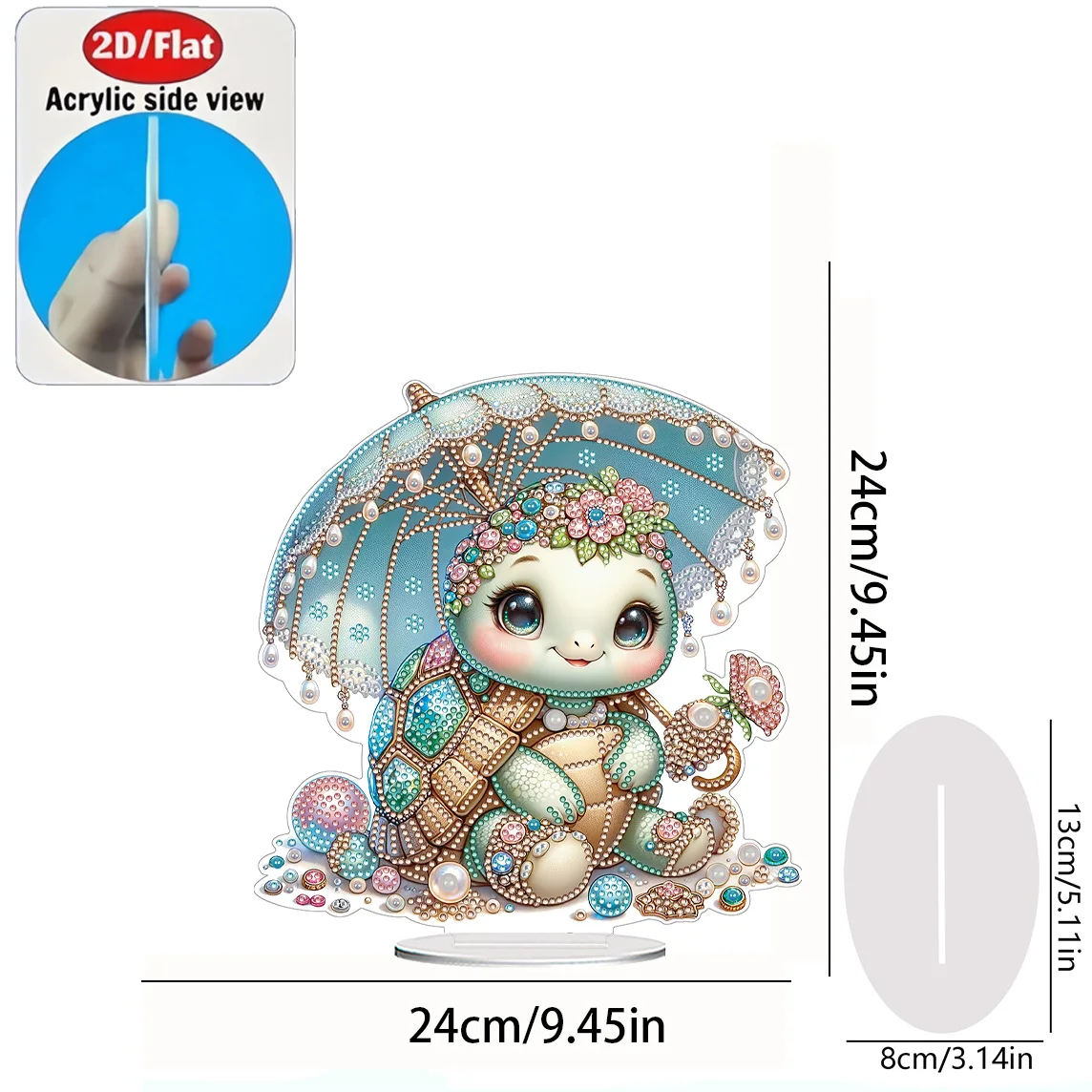 2D Flat 1pc Turtle Healing Ornament Acrylic Welcome Plaque Diamond Painting Desktop Ornament Set, Shiny Wall Decor, Holiday Gift