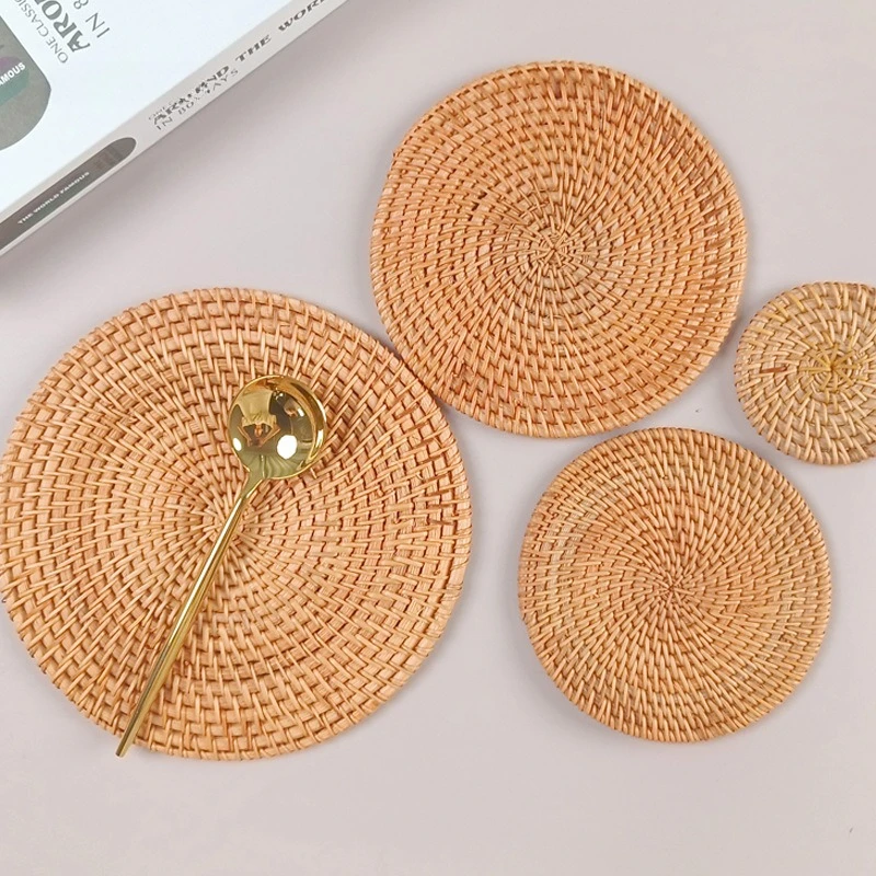 Durable Handcrafted Long Lasting Rattan Coaster Practical Heat Resistant Table Protection Mat for Daily Household Use