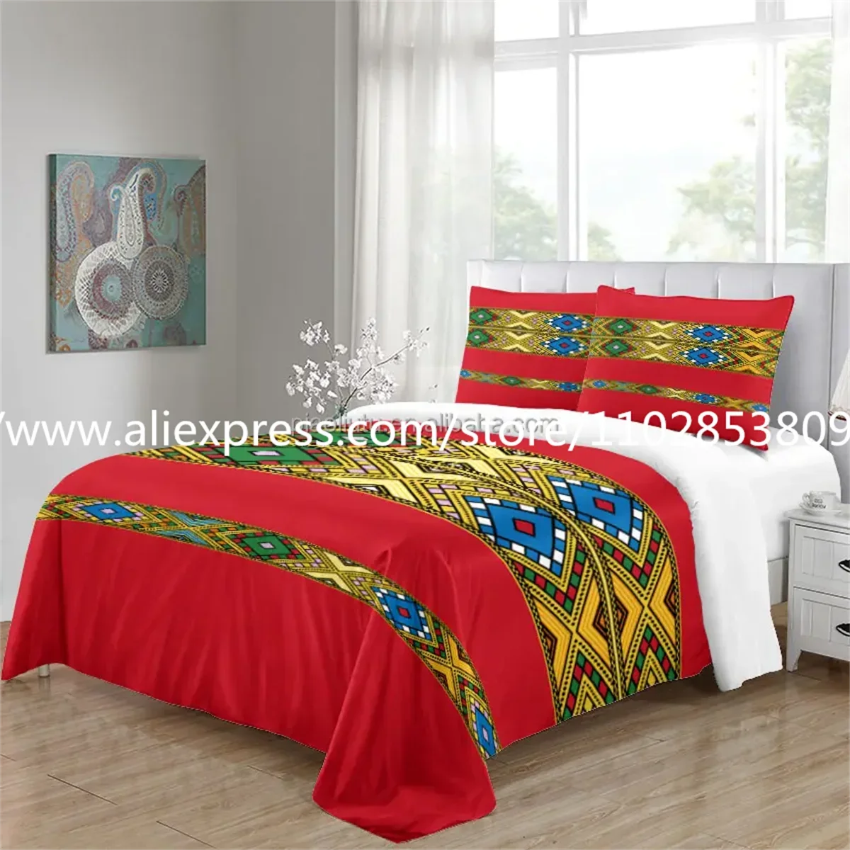 Imagem -06 - Luxo Único Cama de Casal Duvet Cover Grupo Saba Telet Etíope Eritreu Poliéster Conjuntos de Cama Pcs Pillow Cover Pcs Vermelho