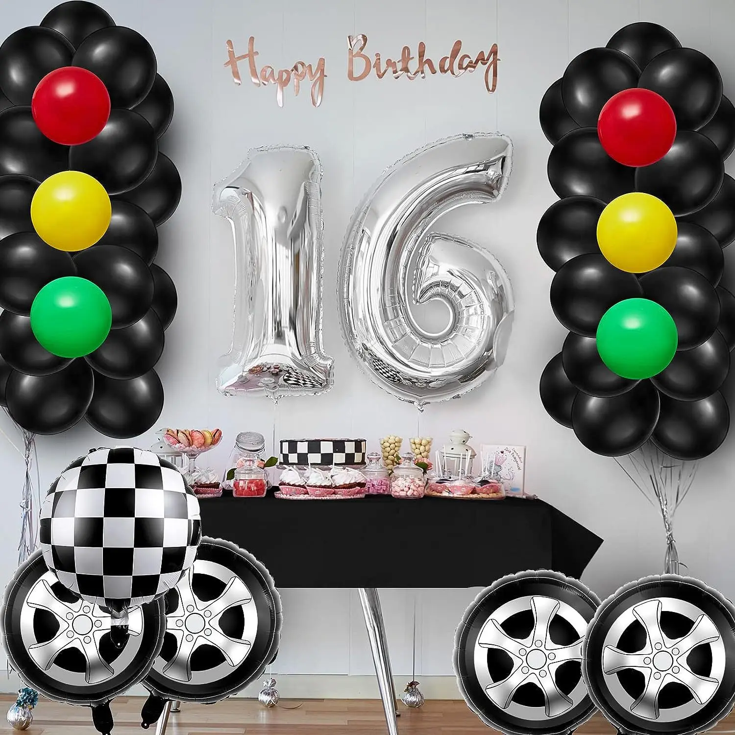 Race car birthday balloon Checkered flag Race car balloon kids Racing themed birthday party decoration balloon Banner Racetrack