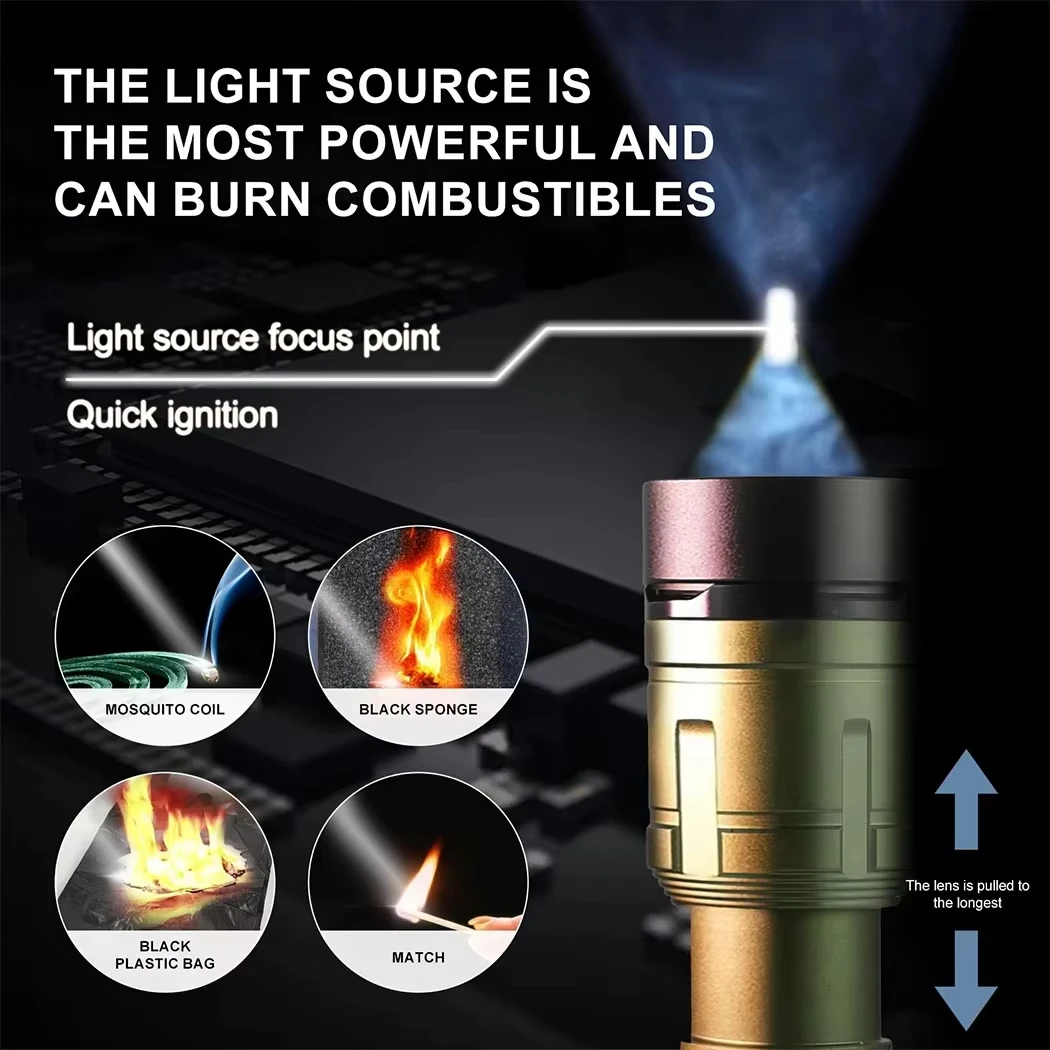 Ultra Powerful Flashlight Concentrating Ignition Flashlight Waterproof Military Tactical Lamp Outdoor Camping Adventure Torch
