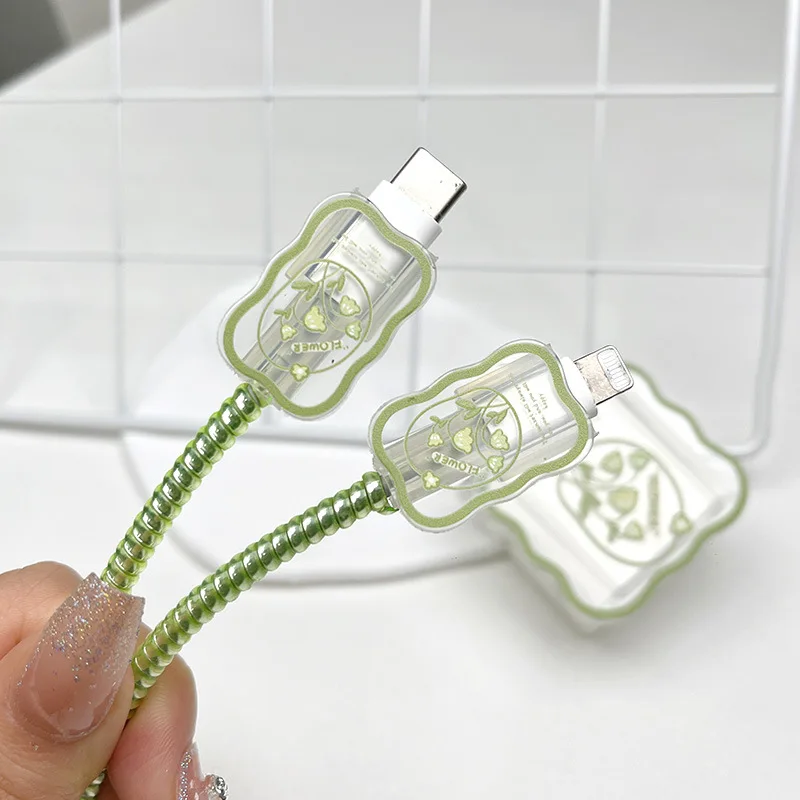 Wave Pattern Data Cable Protection Case Electroplated Data Cable Protection Rope For iphone 18w/20w Charger Flower Protection