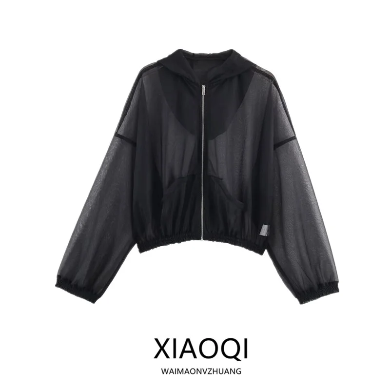 

Осень 2023, новая женская полупрозрачная верхняя одежда Jaet на молнии с капюшоном ort Sle Long Sve Ladies Faion