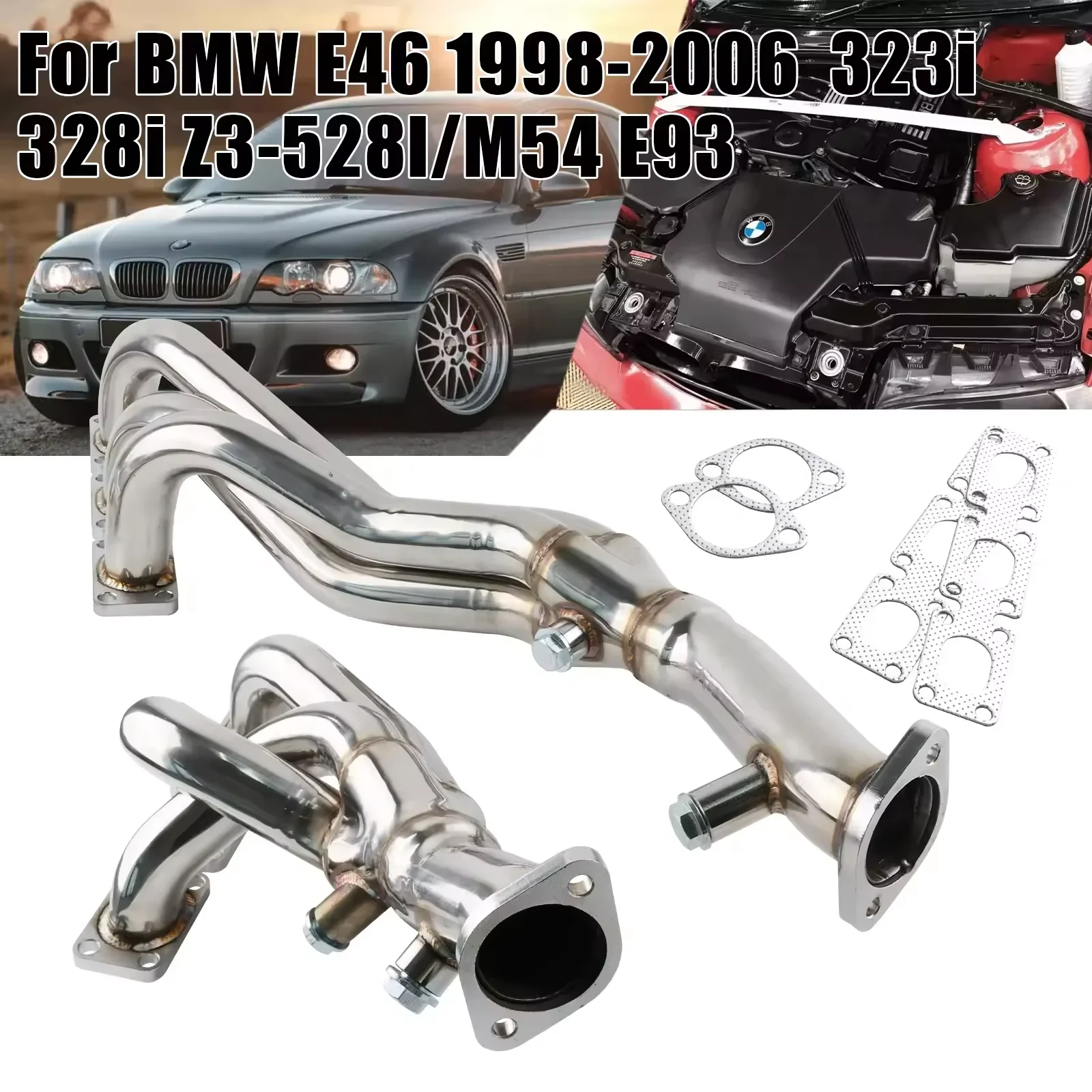 

Stainless Steel Exhaust Manifold Header for BMW E46 1998-2006 323i 328i Z3-528I/M54 E93