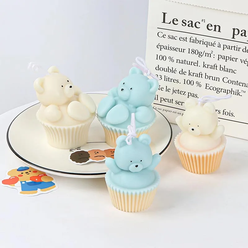 Paper Cup Cute Bear Candle Silicone Mold Handmade Aromatheric Candle Making Plaster Soy Wax Soap Mould Cake Chocolate Mold Decor