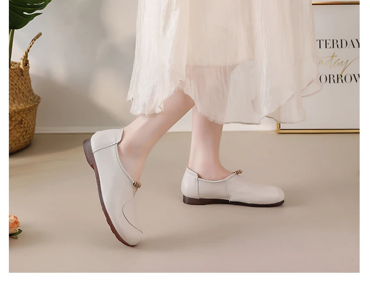 Ethnische V-Ausschnitt Perlenbesetzte Ballerinas Damen Schlichte Vintage Echtleder Mokassins Slip-On Loafer Elegante Alltagsschuhe für Mütter – Detail 6