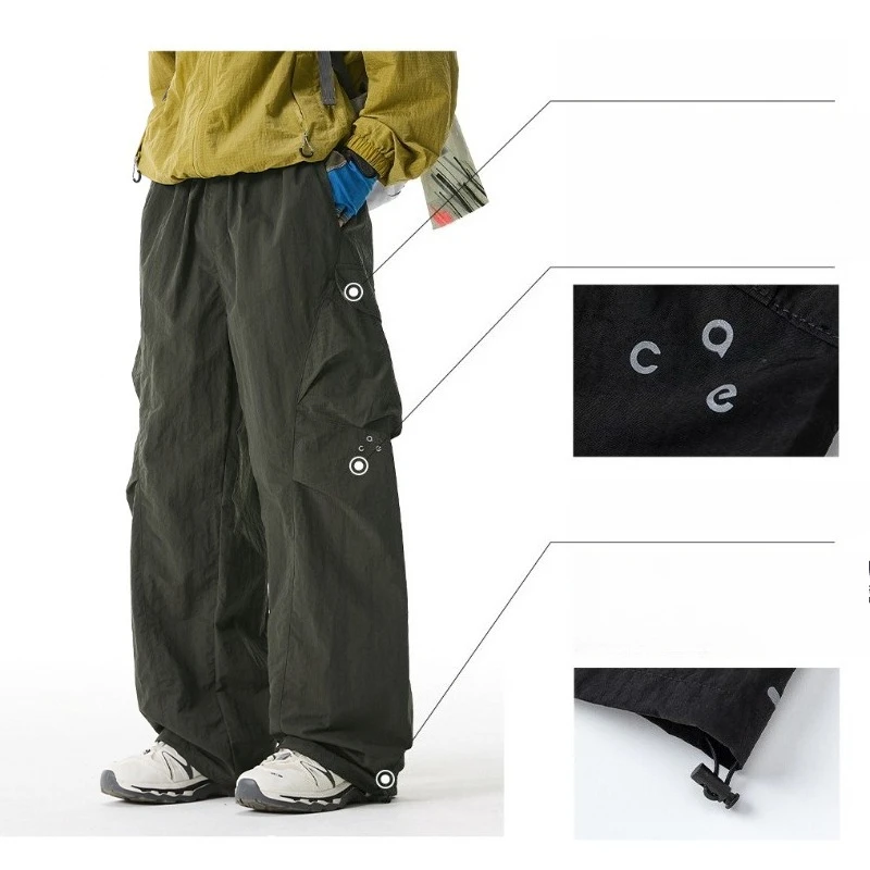 Męskie spodnie cargo outdoorowe, wodoodporne, z kieszeniami na noże, jesienne, luźny krój, styl spadochroniarza, streetwear, proste nogawki, długie spodnie.