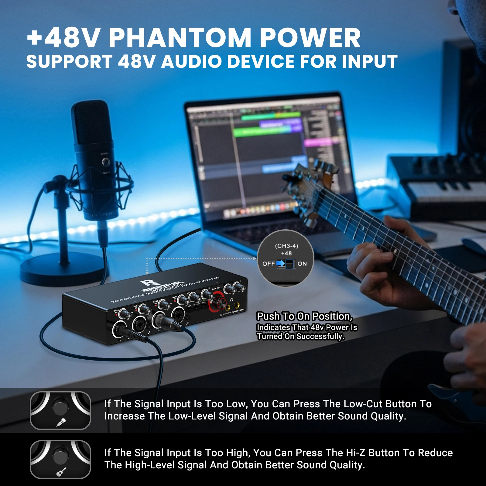 USB Audio Interface for PC, 2i2 Computer Audio Interface for Recording Music, Portable Interfaz de Audio Mixer for Studio Beginn