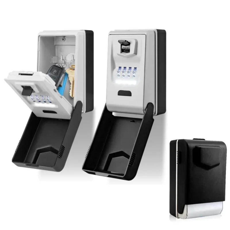 Outdoor Wall Mounted Key Safe Waterproof Lighted Security Lock Box 4 Digit Combination Security Key Storage Box for Home Garage