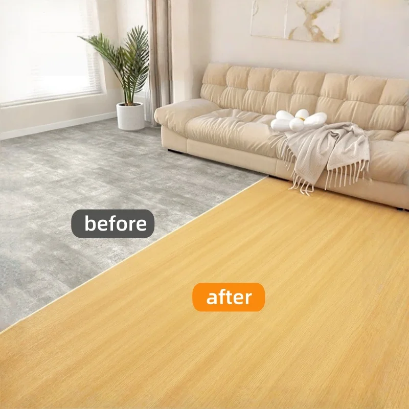 Self-adhesive Faux Wood Grain Floor Stickers Waterproof Peel and Stick Wallpaper for Kitchen Toilet Living Room Home Floor Decor