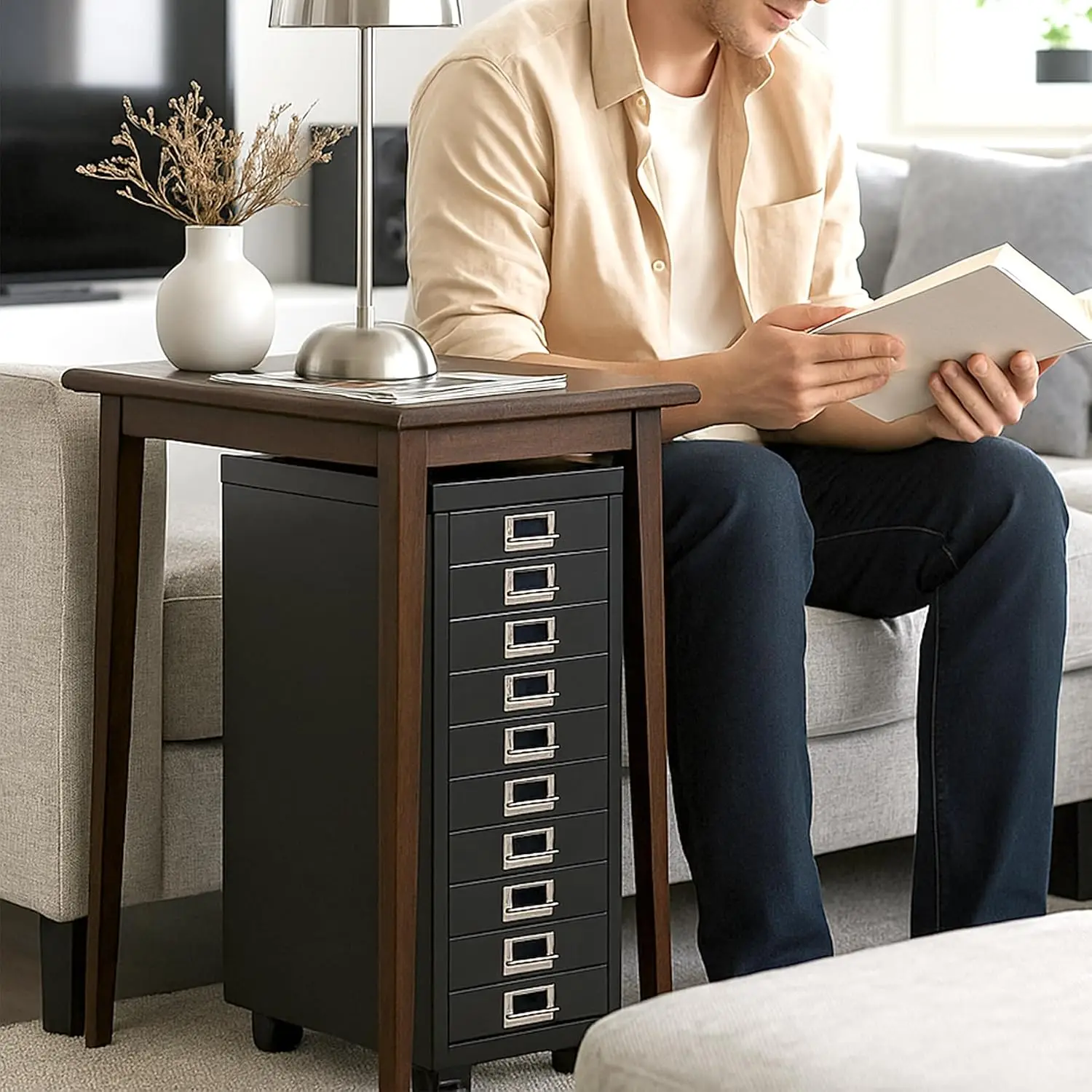 MINI File Cabinet, Metal File Organizer, Document Organizer, Small Metal Cabinets for Home Office (10 Drawers - Black)